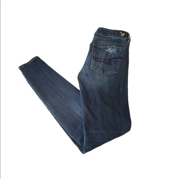 American Eagle Outfitters Denim - American Eagle 360 Degree Super Stretch Dark Wash Destroyed Jeggings  Size 4
